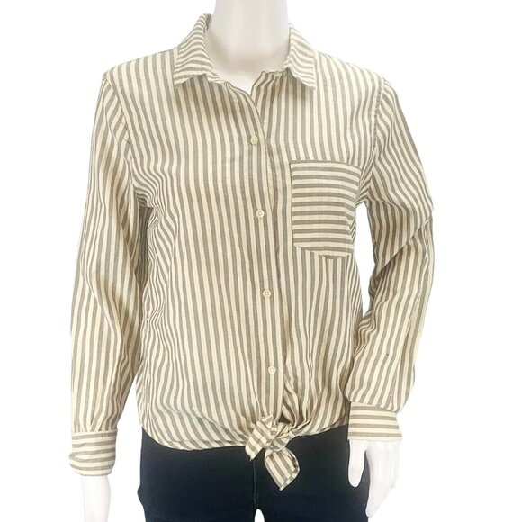 NEW Madewell Womens Tie Front Shirt Maitland Stripe Cropped Button Front Size S - Picture 2 of 11